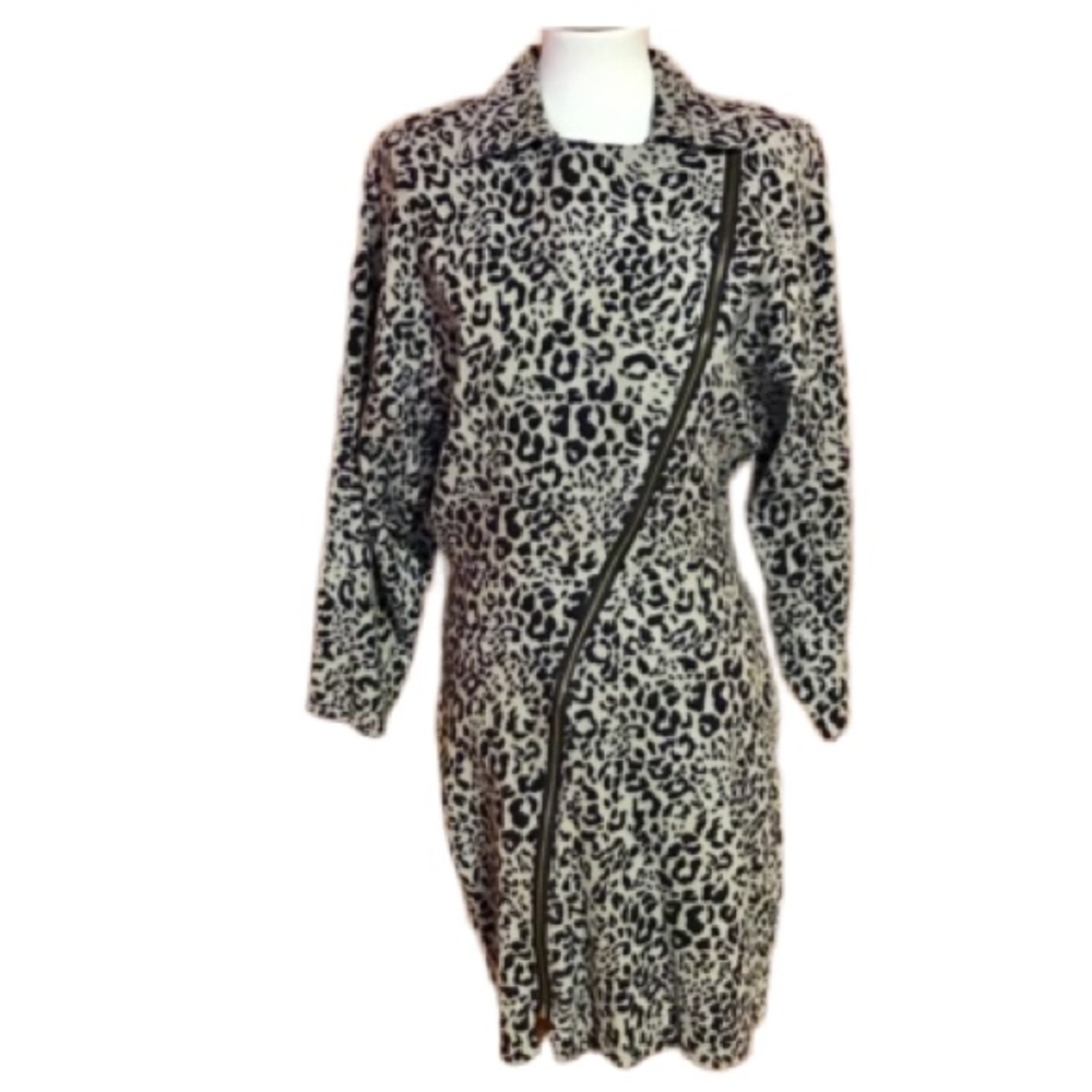 Vintage 80s Leopard Zip up soft Dress
